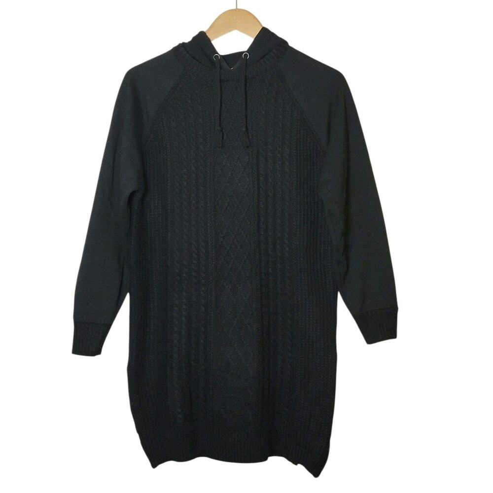 RD Style Cable Knit Hooded Long Sleeve Sweater Longline Black Side Zip S